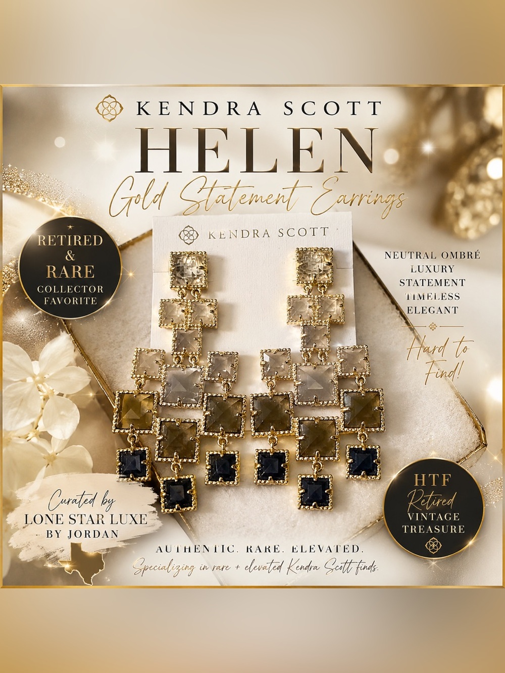 Kendra Scott Helen Gold Statement Earrings | Retired | Rare | Collector Favorite